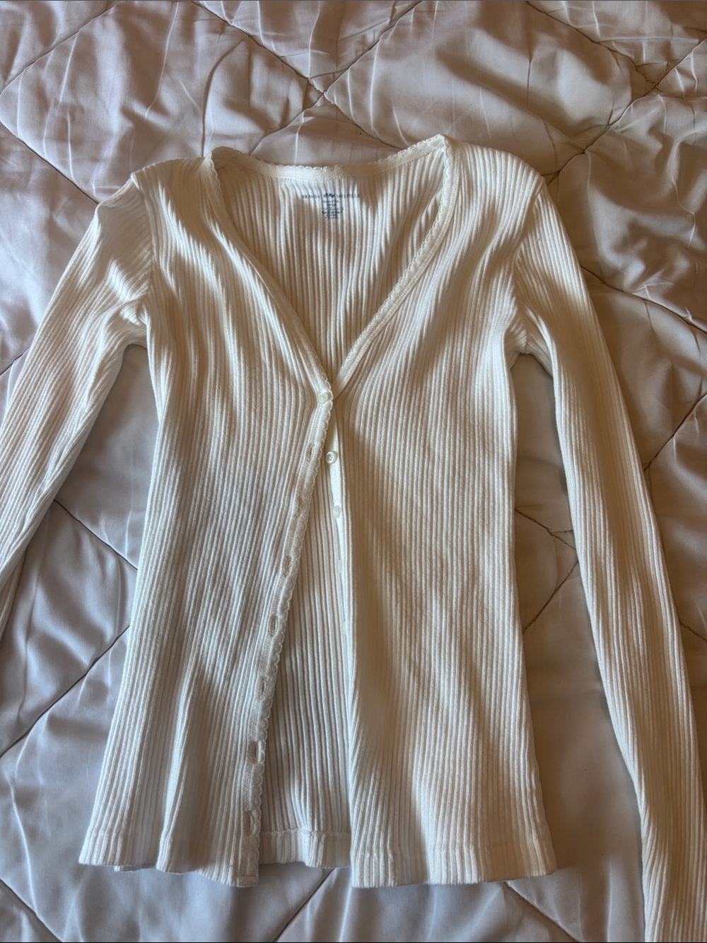 Brandy Melville Cream Ribbed V-Neck Button-Up Cardigan
